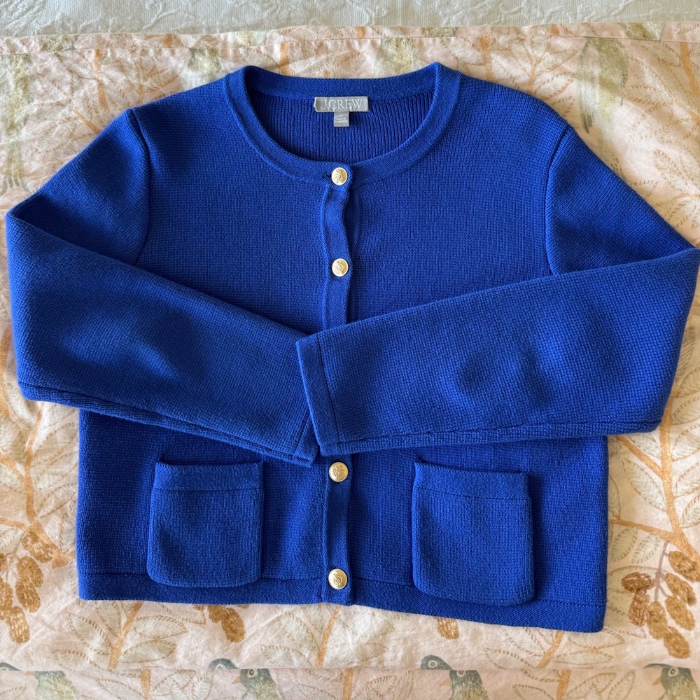 J Crew Ladies Jacket Sweater Sz Med Blue EUC